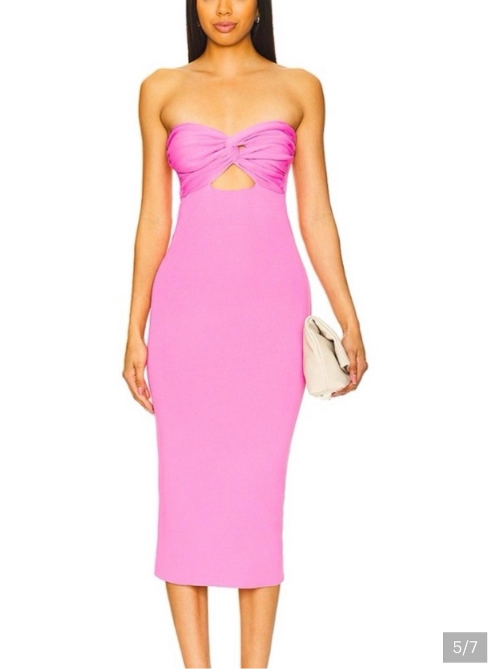SNDYS Strapless Pink Twist Cutout Midi Dress. Like New